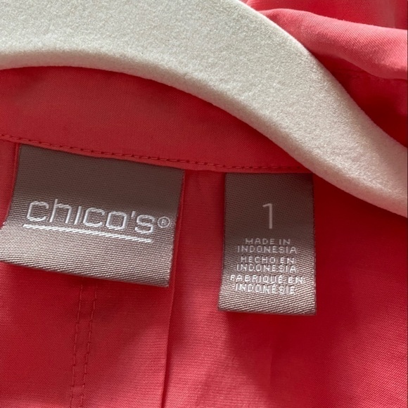 Chico's Sz 1 Button Up Top Womens Medium/8 Pink orange Color Roll Tab Sleeve - Picture 10 of 12